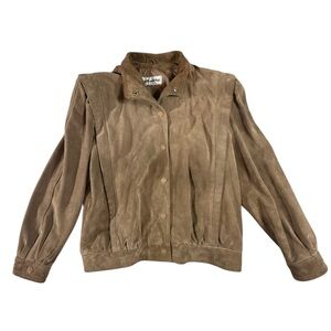 Woman’s Vintage 80’s Sueded 100% Leather Bomber Jacket Size 11/12